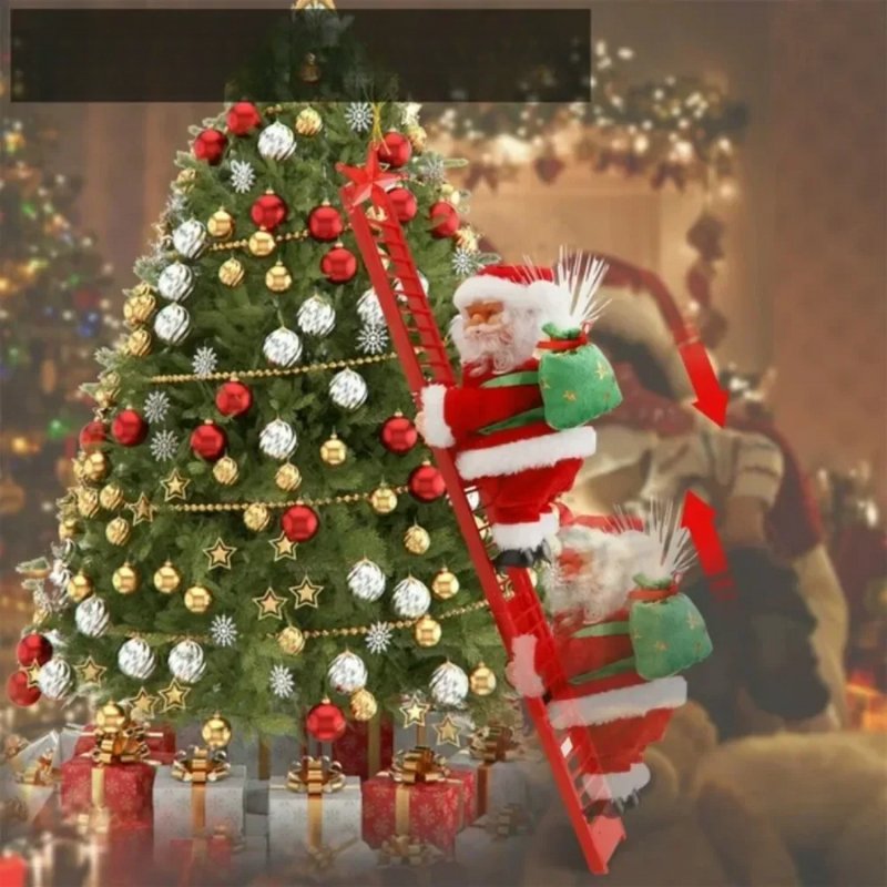 Klatrende Julemand med Stige – Sjovt Juletræsornament