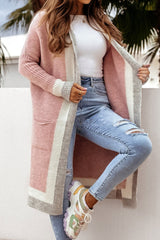 Dame Hoodie Cardigan med Kontrastdesign – Lange Efterårskardiganer