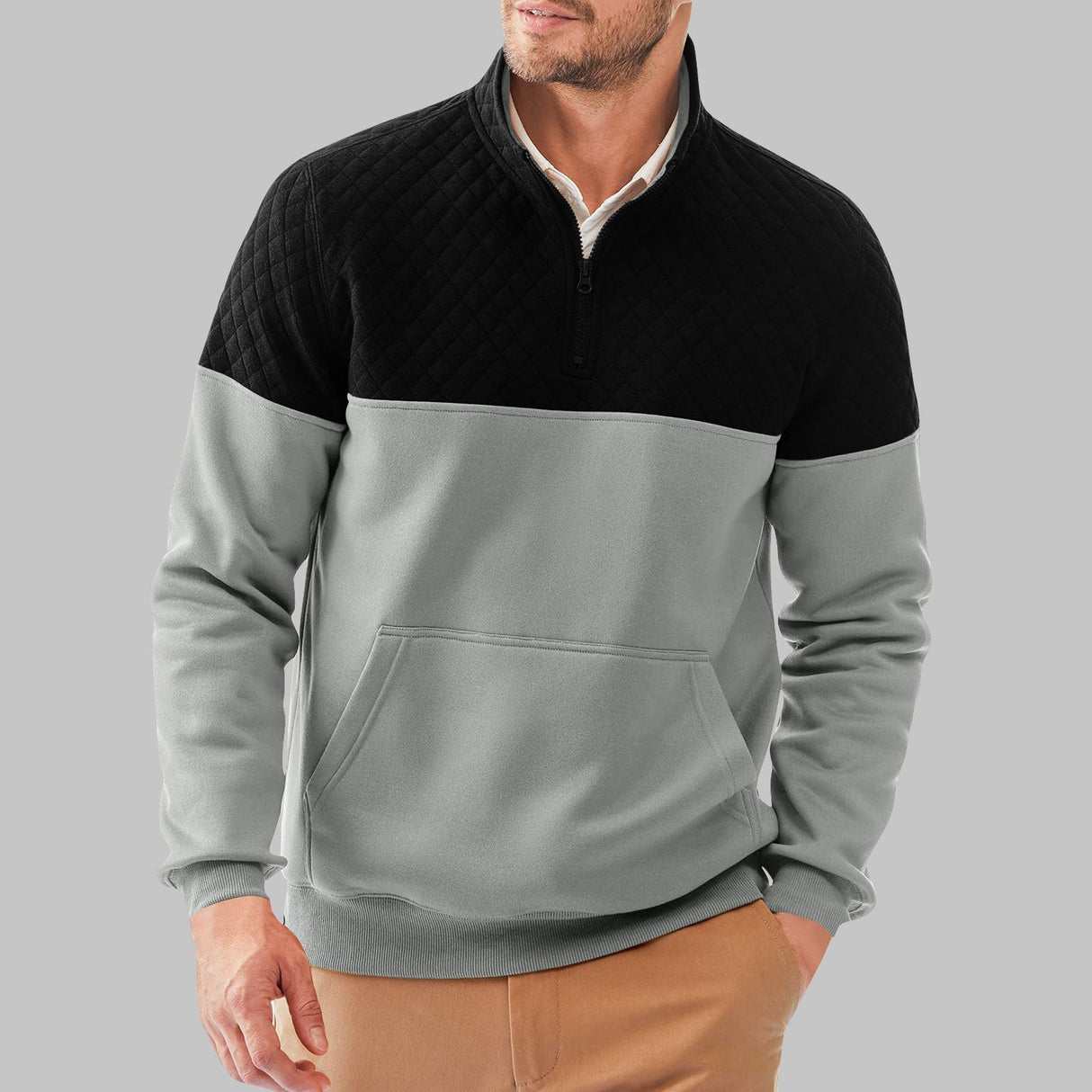 Herre Farveblok Sweater – Varm Half-Zip Trøje med Moderne Look