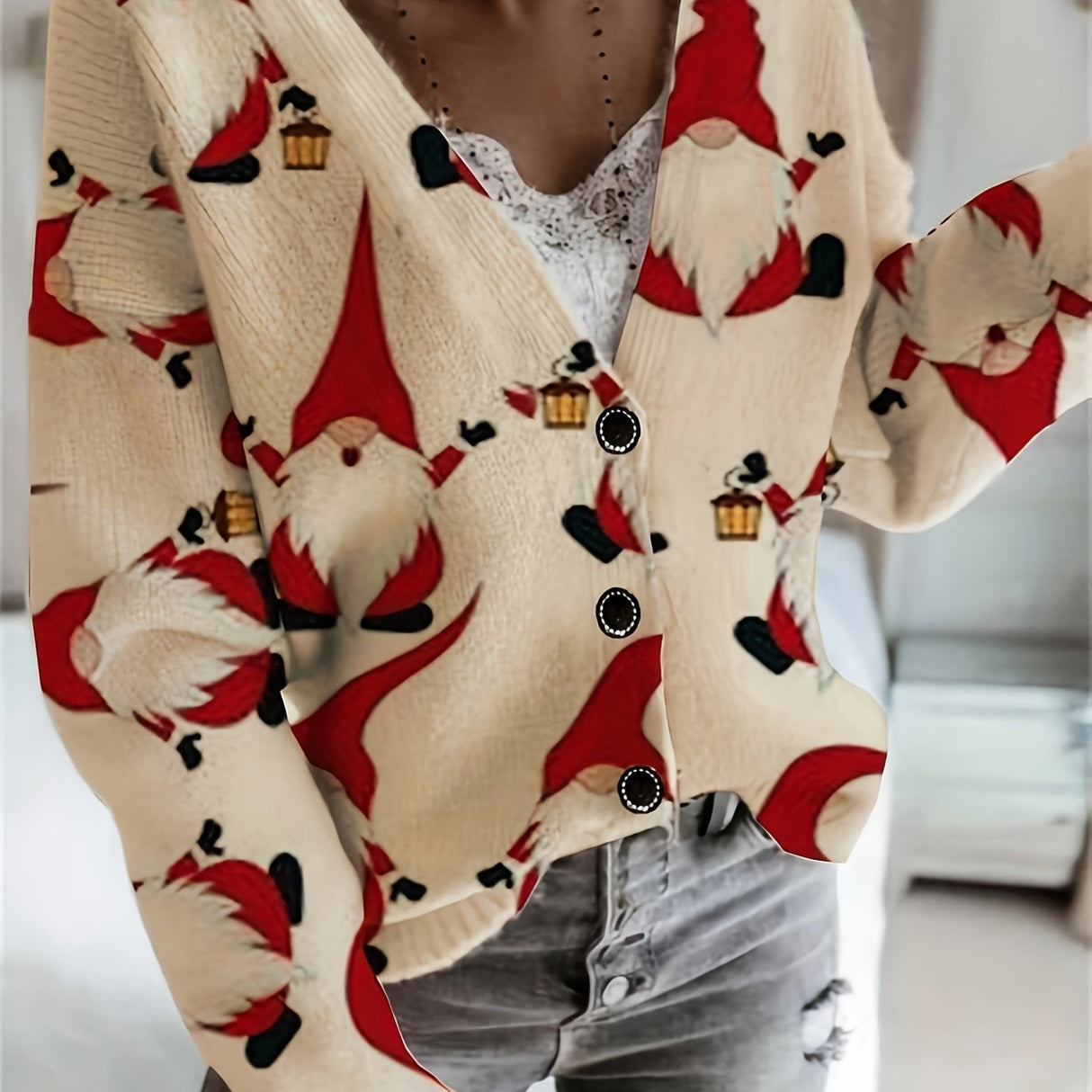 Julecardigan med rensdyr – Dame vintervest med festligt design