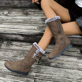 Dame vinterstøvler med pelsfor – varme støvler med spænder