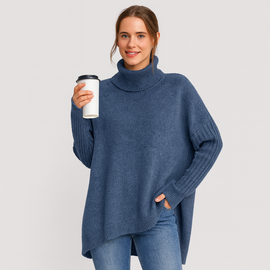 Dame Oversized Sweater med Rullekrave – Blød & Stilfuld Pasform