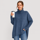 Oversized Dame Rullekrave – Blød Sweater med Løs Pasform & Slids i Siderne