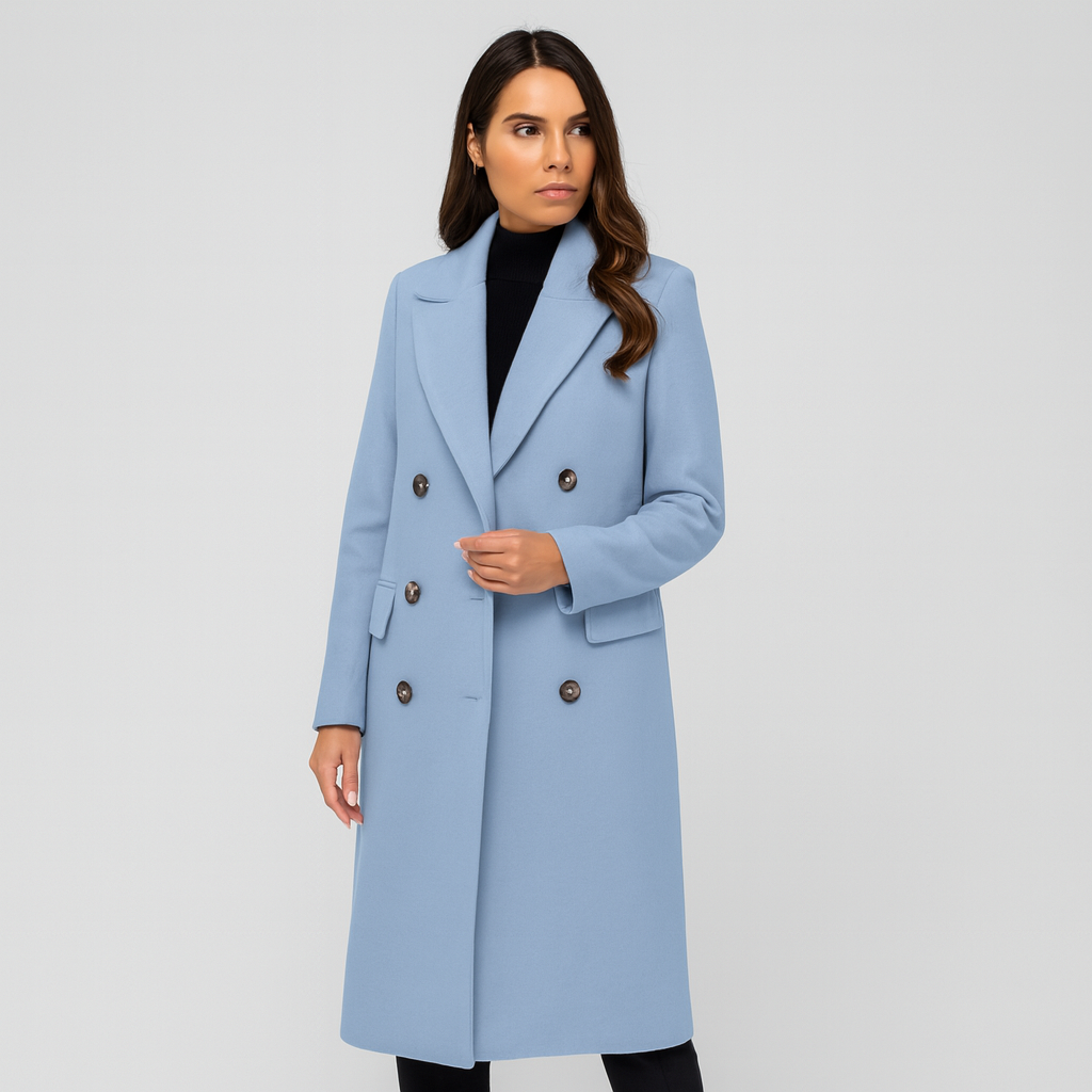 Dame Lang Frakke med Dobbelt Knaplukning – Elegant & Tidløs