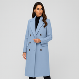 Dame Lang Frakke med Dobbelt Knaplukning – Elegant & Tidløs