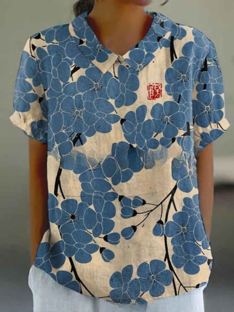 Vintage Blomsterbluse Dame | Komfortabel Pasform