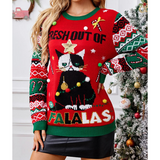 Dame julesweater – Sjov vintertrøje med kat og festligt print