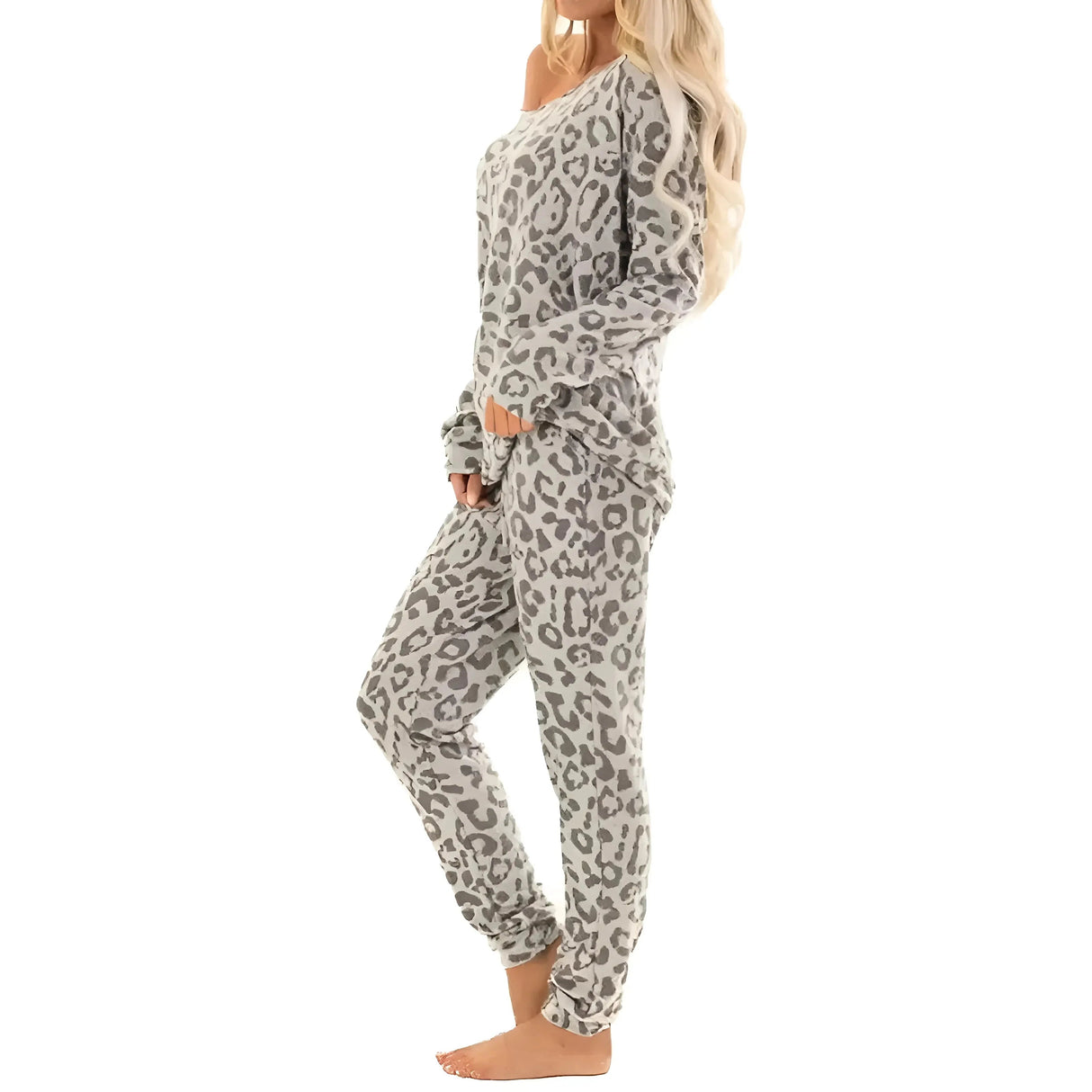 Dame Leopard Pyjamasæt med Lange Ærmer og Bukser