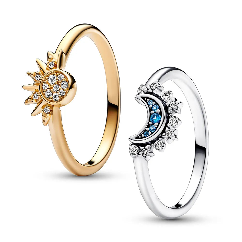 Sølv Krystalring Sol og Måne Design