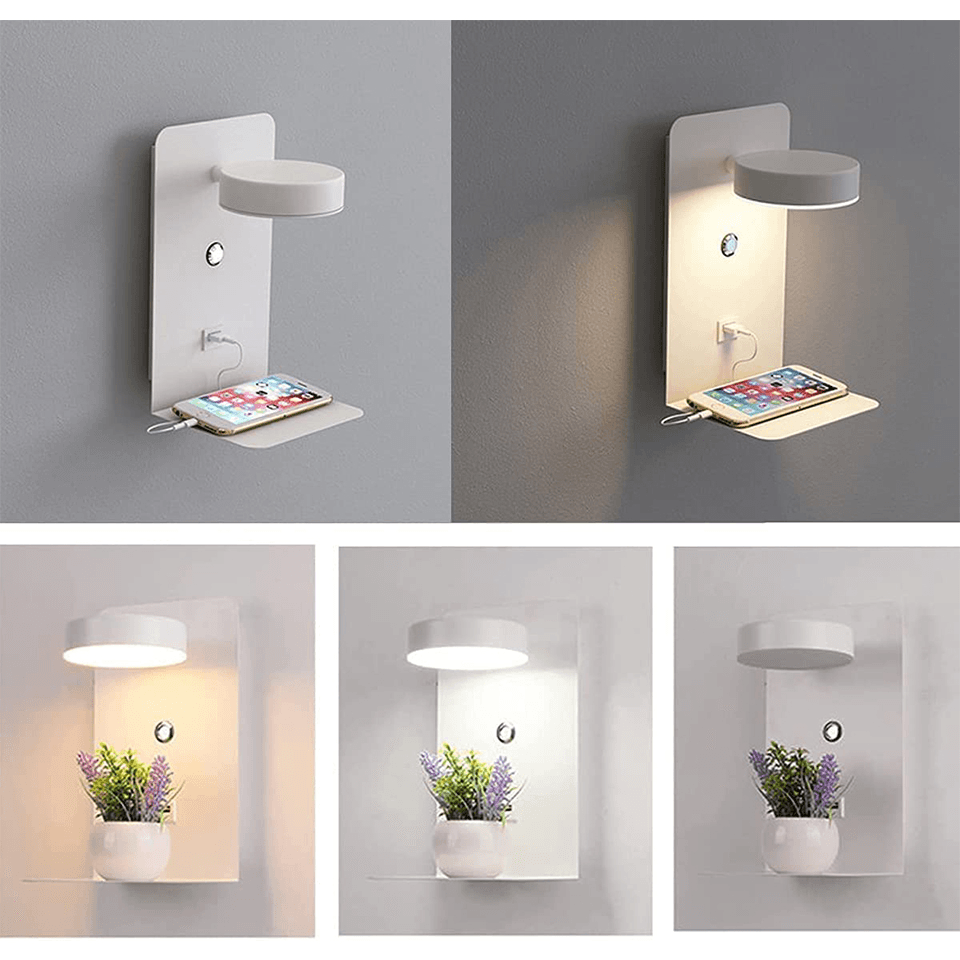 Natlampe med USB Opladestation og Hylde