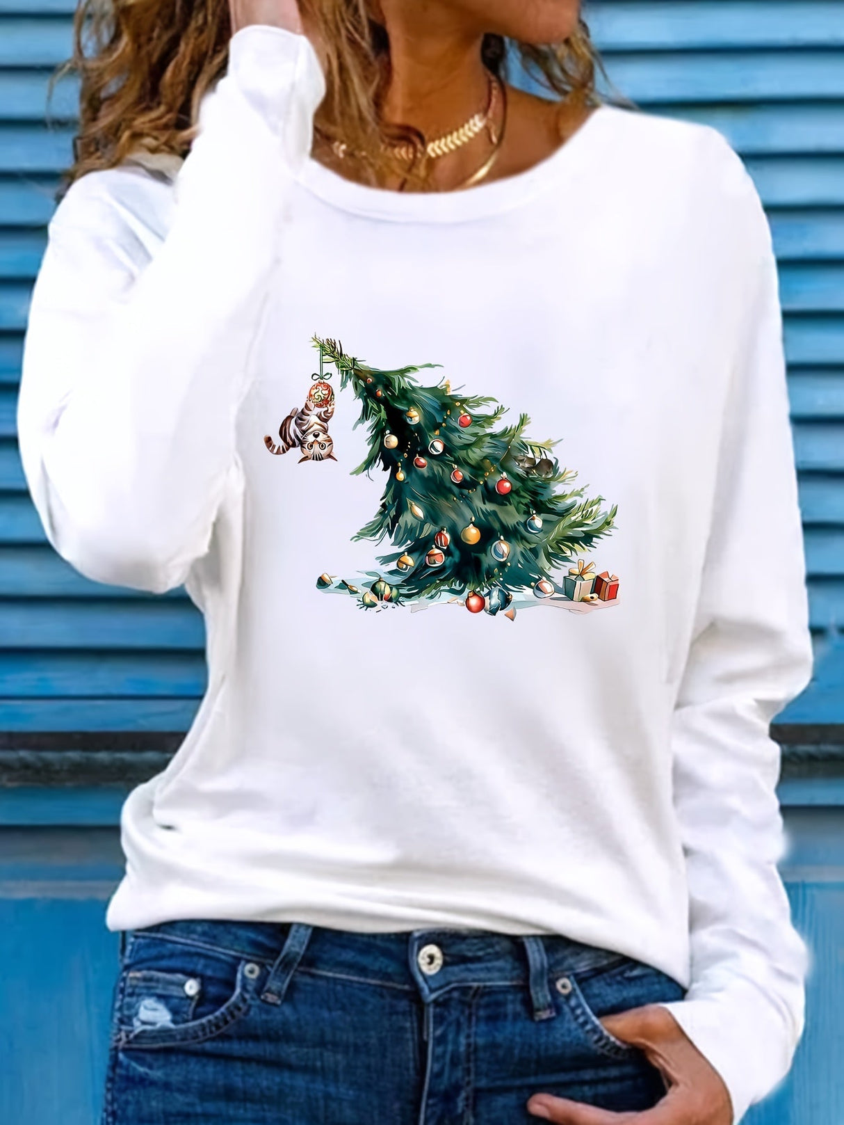 Dame Juletrøje med Hund og Træ – Vinter Sweater