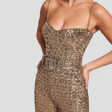 Glamourøs Paillet Jumpsuit med Sweetheart Halsudskæring
