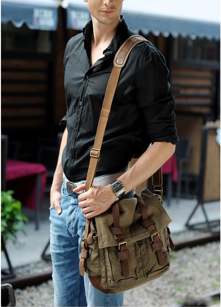 Vintage Canvas Messenger Taske til Laptops 13-17 Tommer Grøn