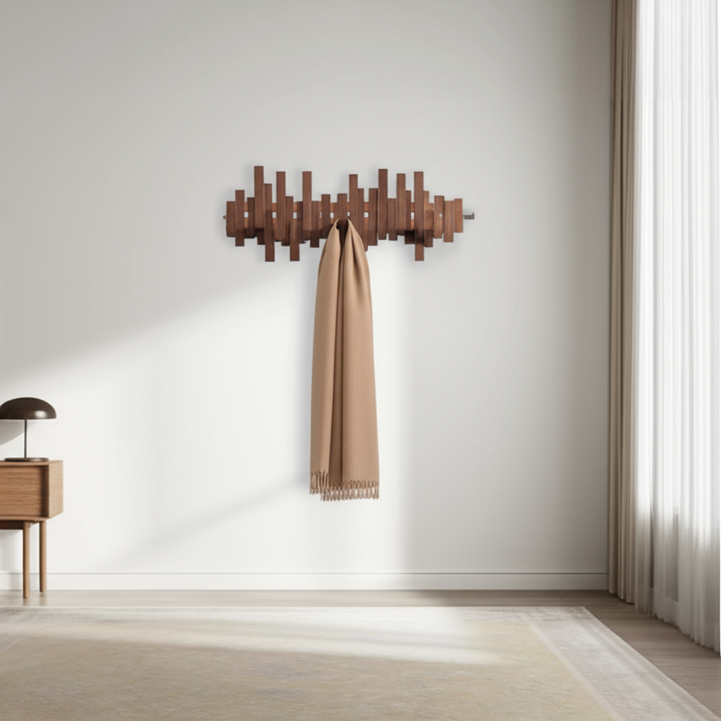 Knagerække i træ med magnetiske klapbare kroge – vægmonteret