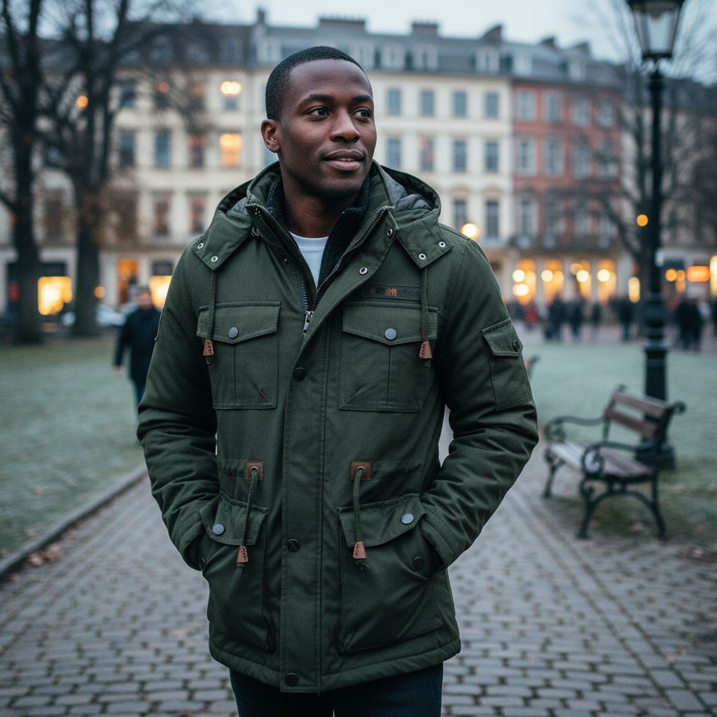 Vandtæt vinterjakke til herrer – Outdoor jakke med fleece hætte og lommer